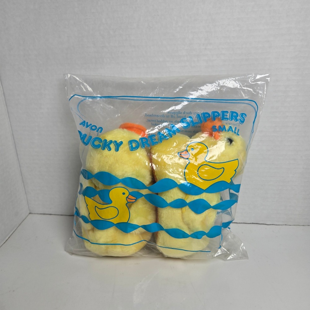 New Vintage 1991 Avon Ducky Dream Plush Slippers Small Kids Yellow Non Skid